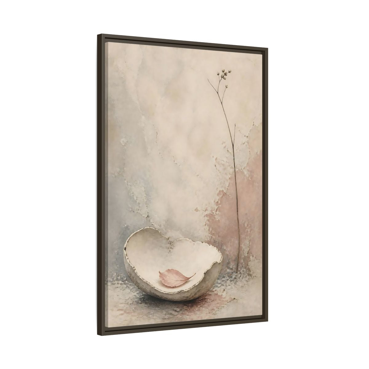 Main Mockup. Textured Bowl And Leaf shown as framed canvas print