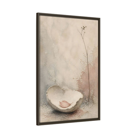 Main Mockup. Textured Bowl And Leaf shown as framed canvas print
