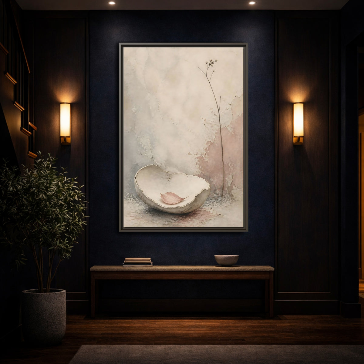 Mockup 4. Textured Bowl And Leaf shown as framed canvas print