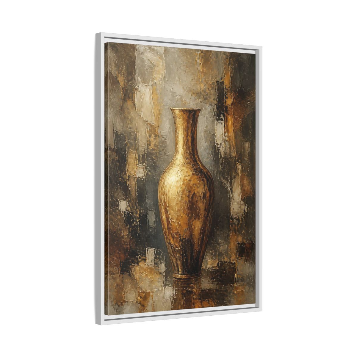 Side Mockup 10. Textured Gold Vase shown as framed canvas print
