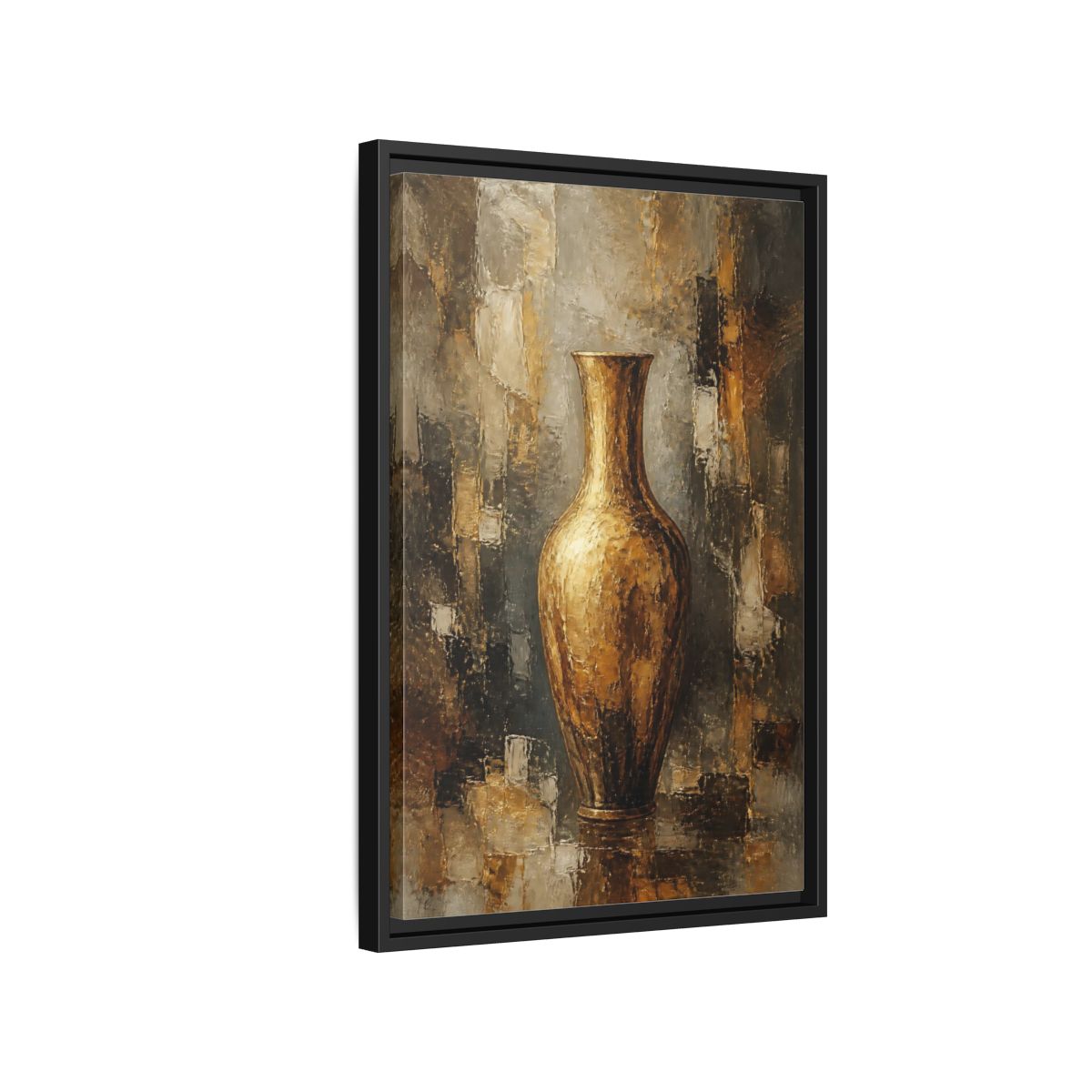 Side Mockup 3. Textured Gold Vase shown as framed canvas print