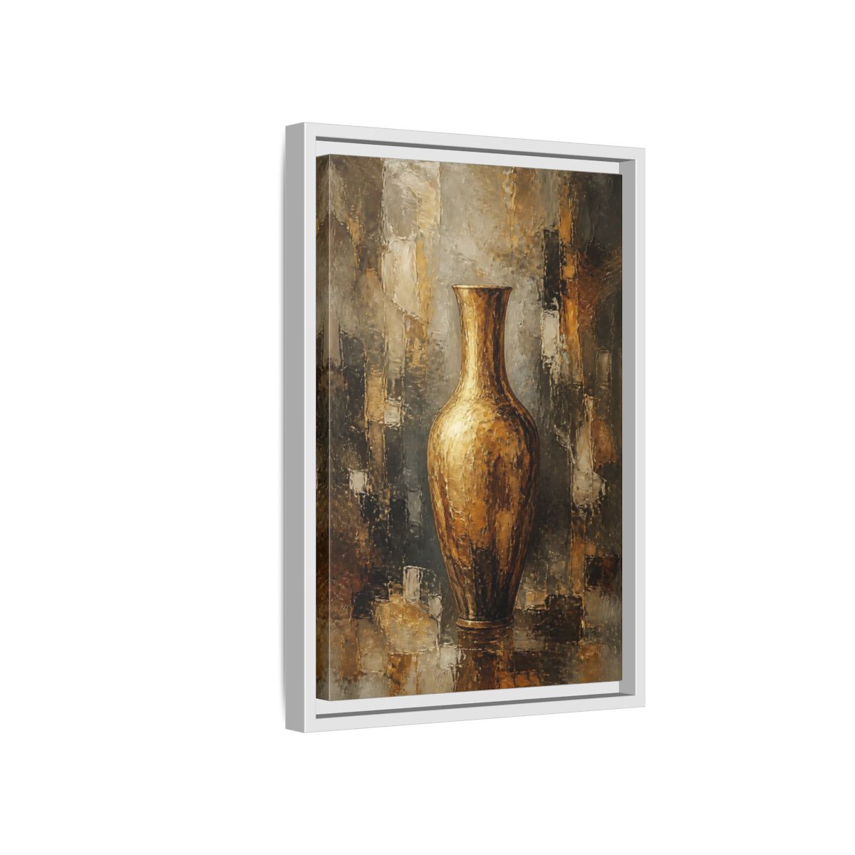 Side Mockup 4. Textured Gold Vase shown as framed canvas print