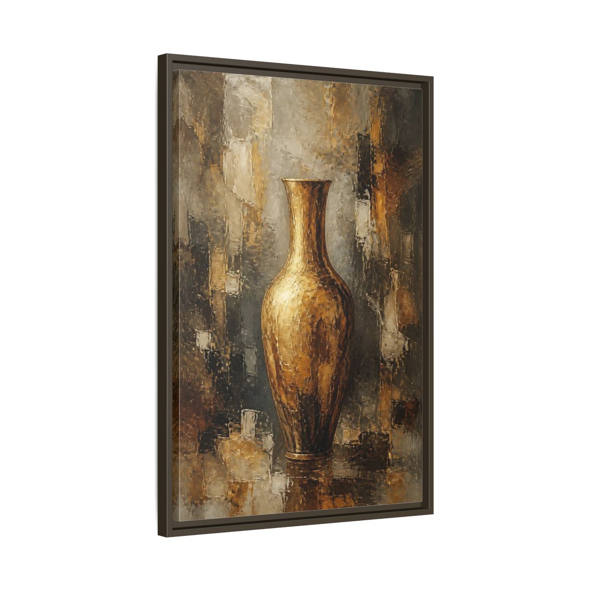 Side Mockup 11. Textured Gold Vase shown as framed canvas print