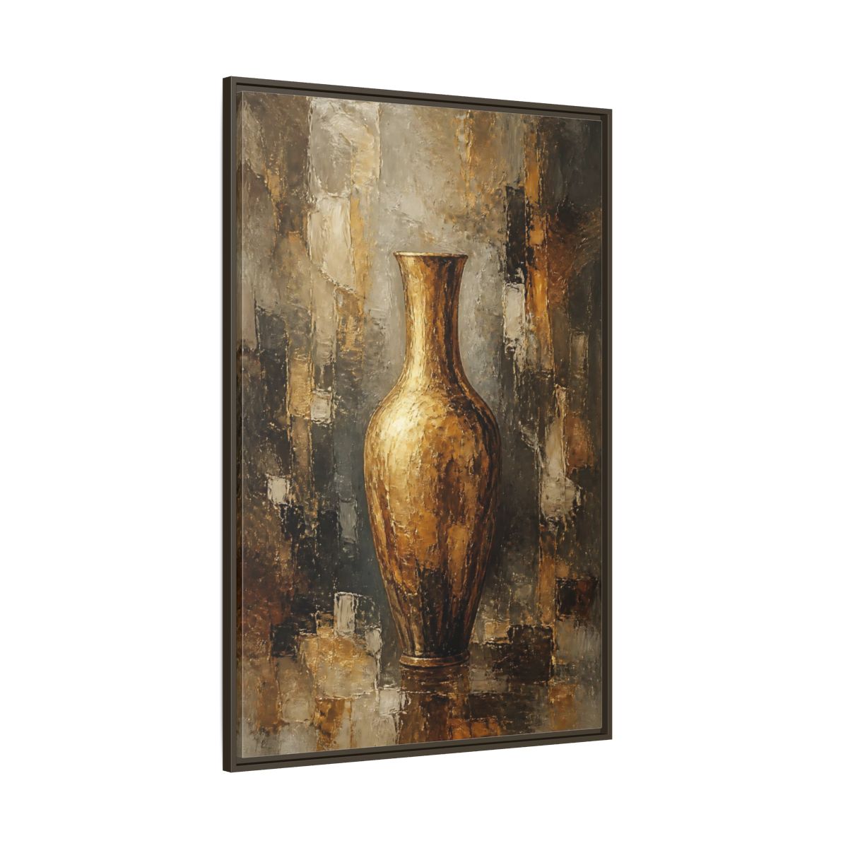 Side Mockup 8. Textured Gold Vase shown as framed canvas print