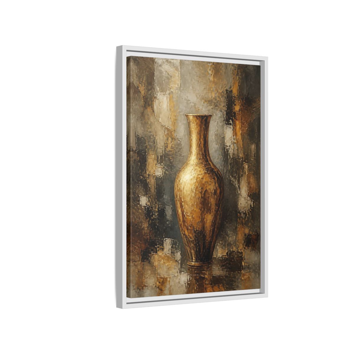 Side Mockup 1. Textured Gold Vase shown as framed canvas print