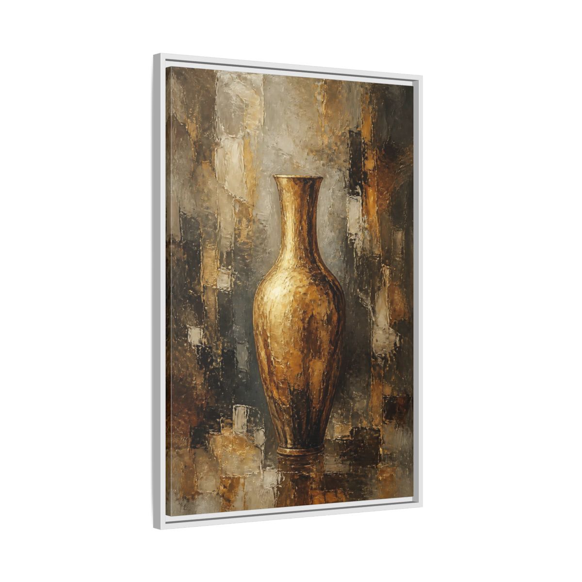 Side Mockup 9. Textured Gold Vase shown as framed canvas print