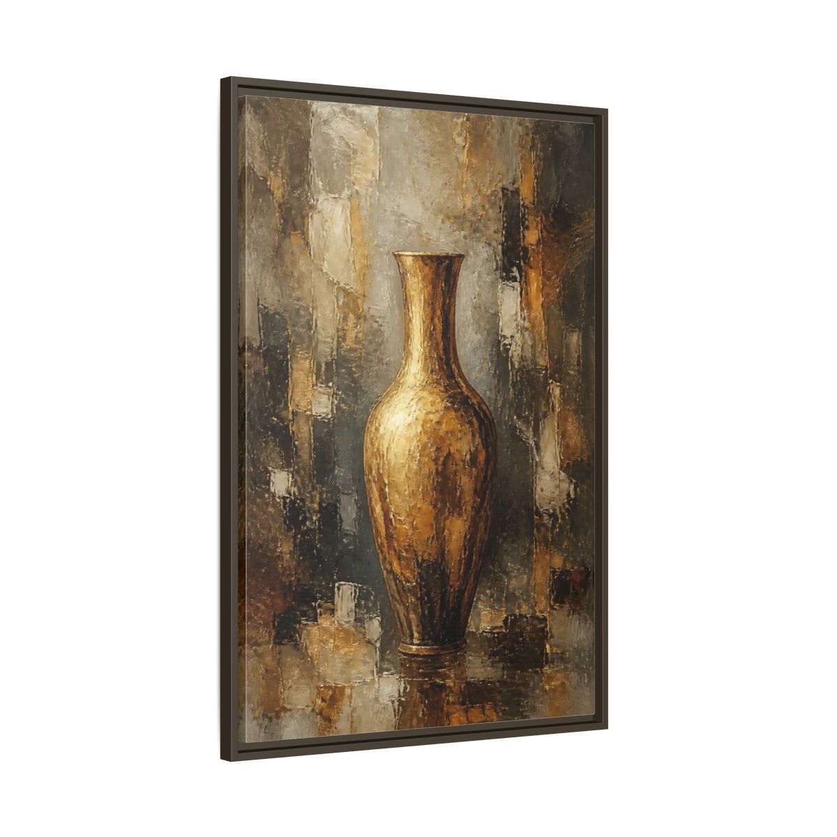 Main Mockup. Textured Gold Vase shown as framed canvas print