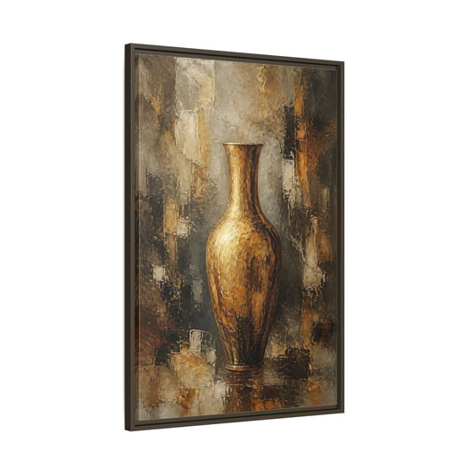 Main Mockup. Textured Gold Vase shown as framed canvas print