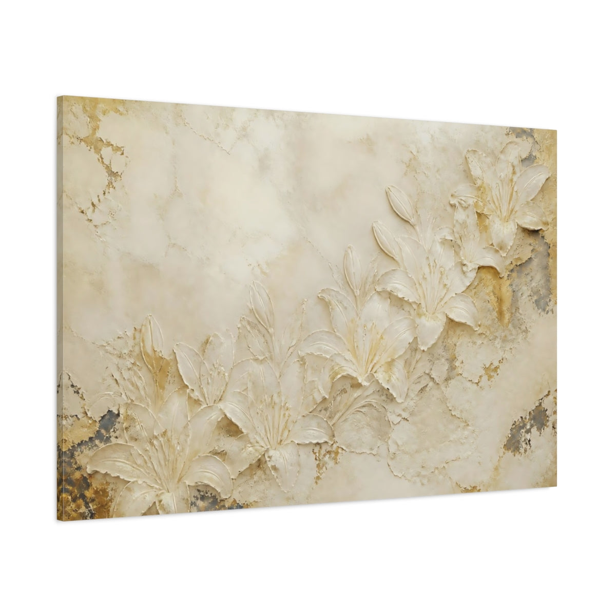 Side Mockup 1. Textured Lily Relief shown as canvas print