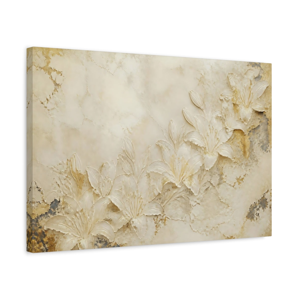Side Mockup 3. Textured Lily Relief shown as canvas print