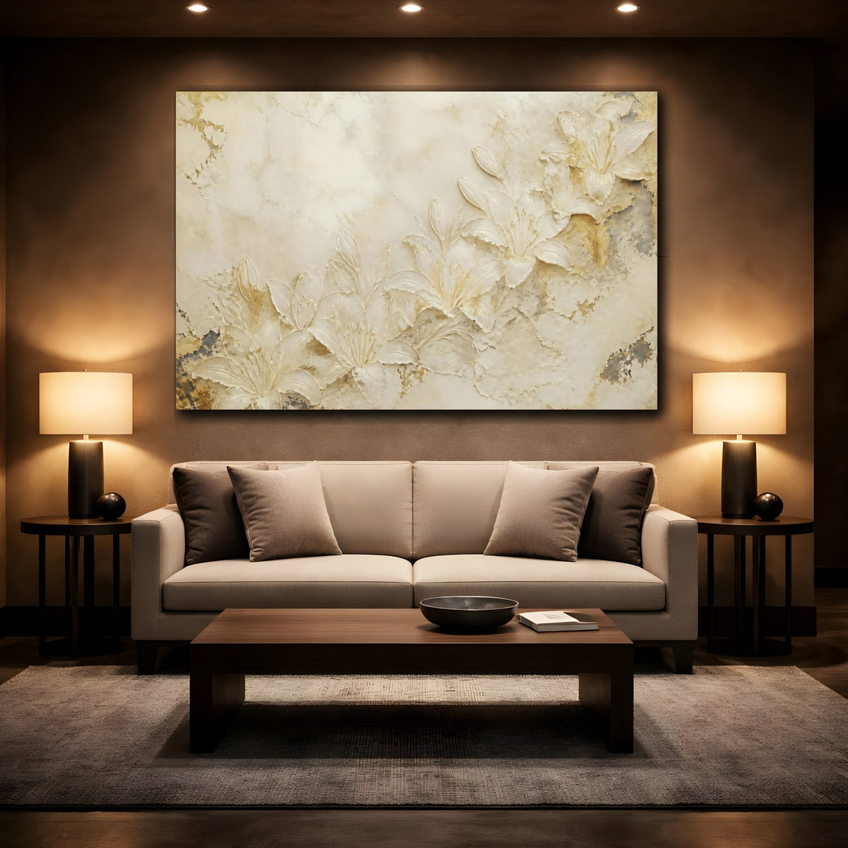 Mockup 2. Textured Lily Relief shown as canvas print