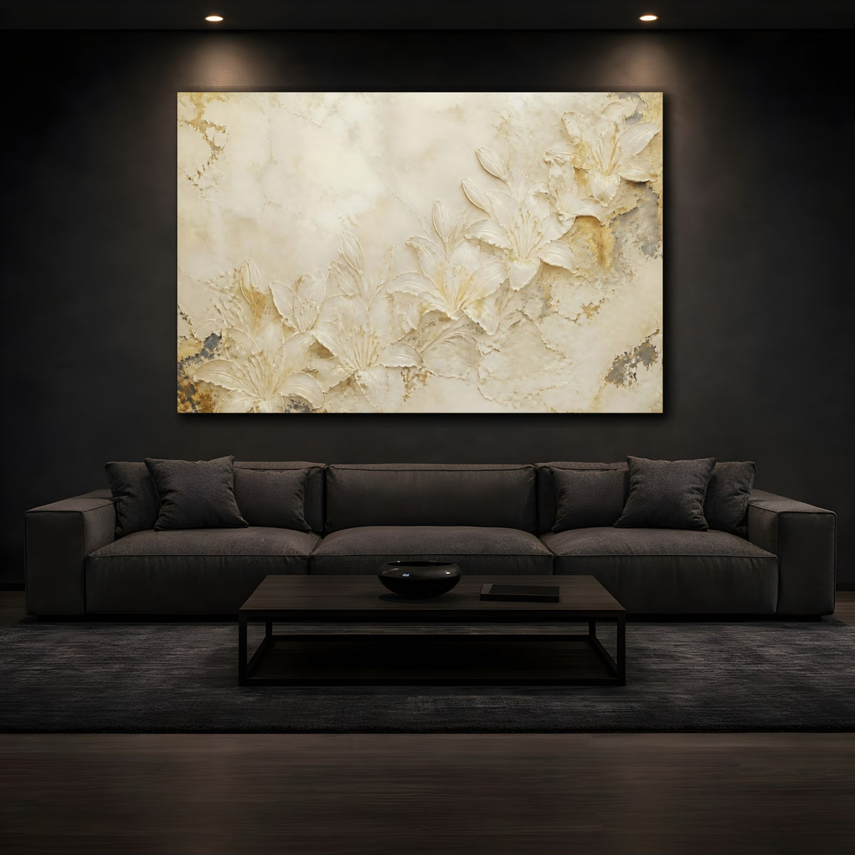 Mockup 3. Textured Lily Relief shown as canvas print