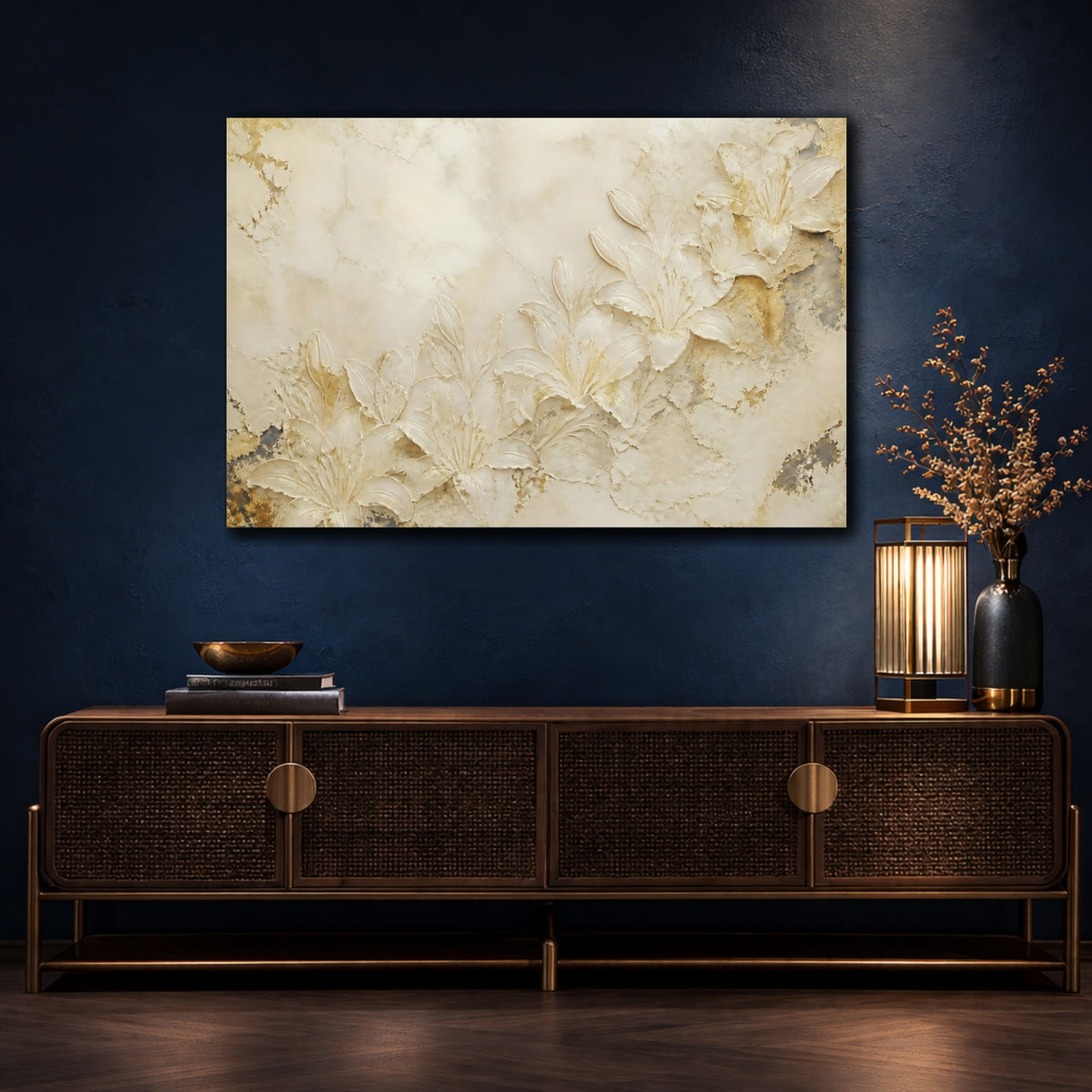 Mockup 4. Textured Lily Relief shown as canvas print
