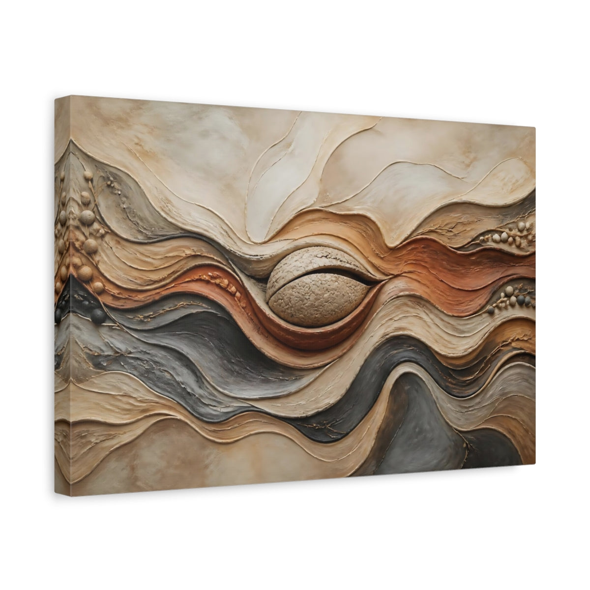 Side Mockup 4. Textured Waves Relief shown as canvas print