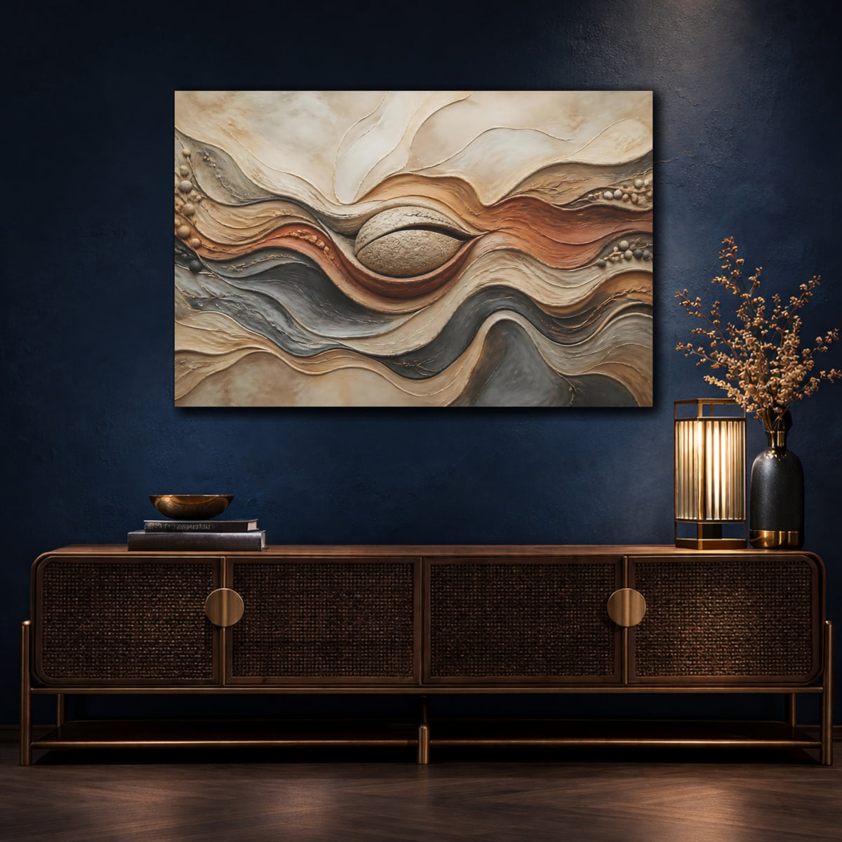 Mockup 4. Textured Waves Relief shown as canvas print