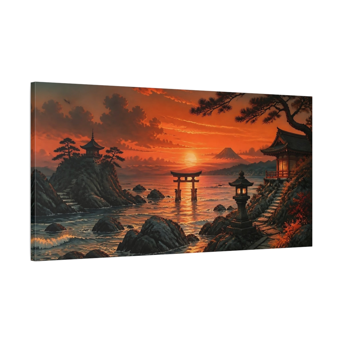 Main Mockup. Torii Gate At Sunset shown as canvas print