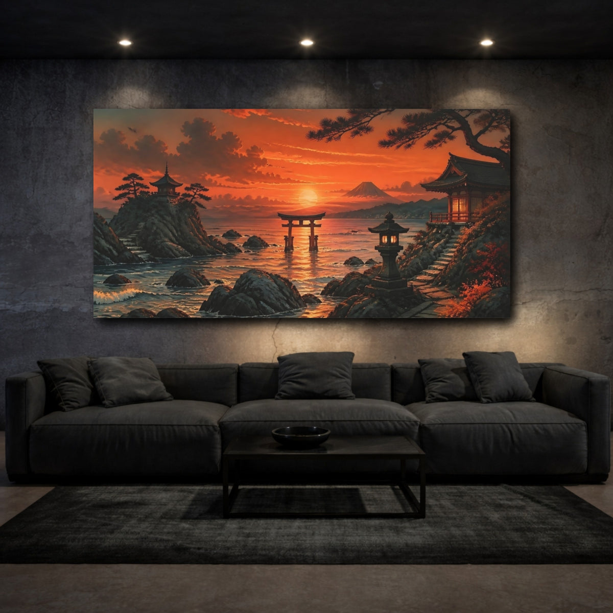Mockup 3. Torii Gate At Sunset shown as canvas print