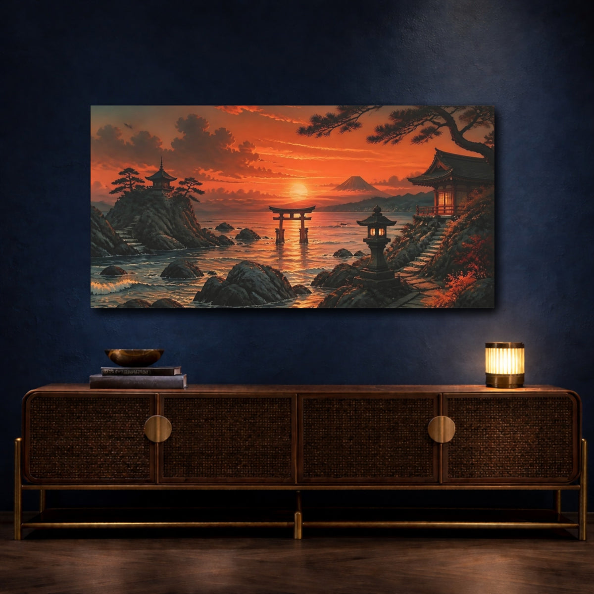 Mockup 4. Torii Gate At Sunset shown as canvas print