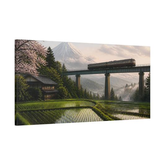 Main Mockup. Train Over Rice Terraces shown as canvas print