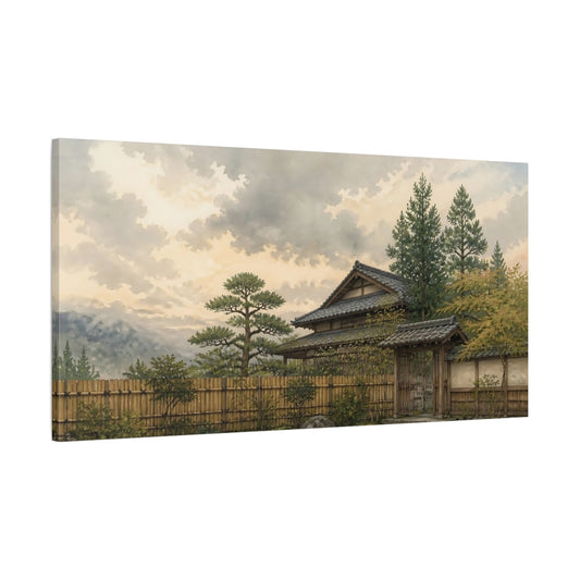 Main Mockup. Tranquil Japanese House Gate shown as canvas print