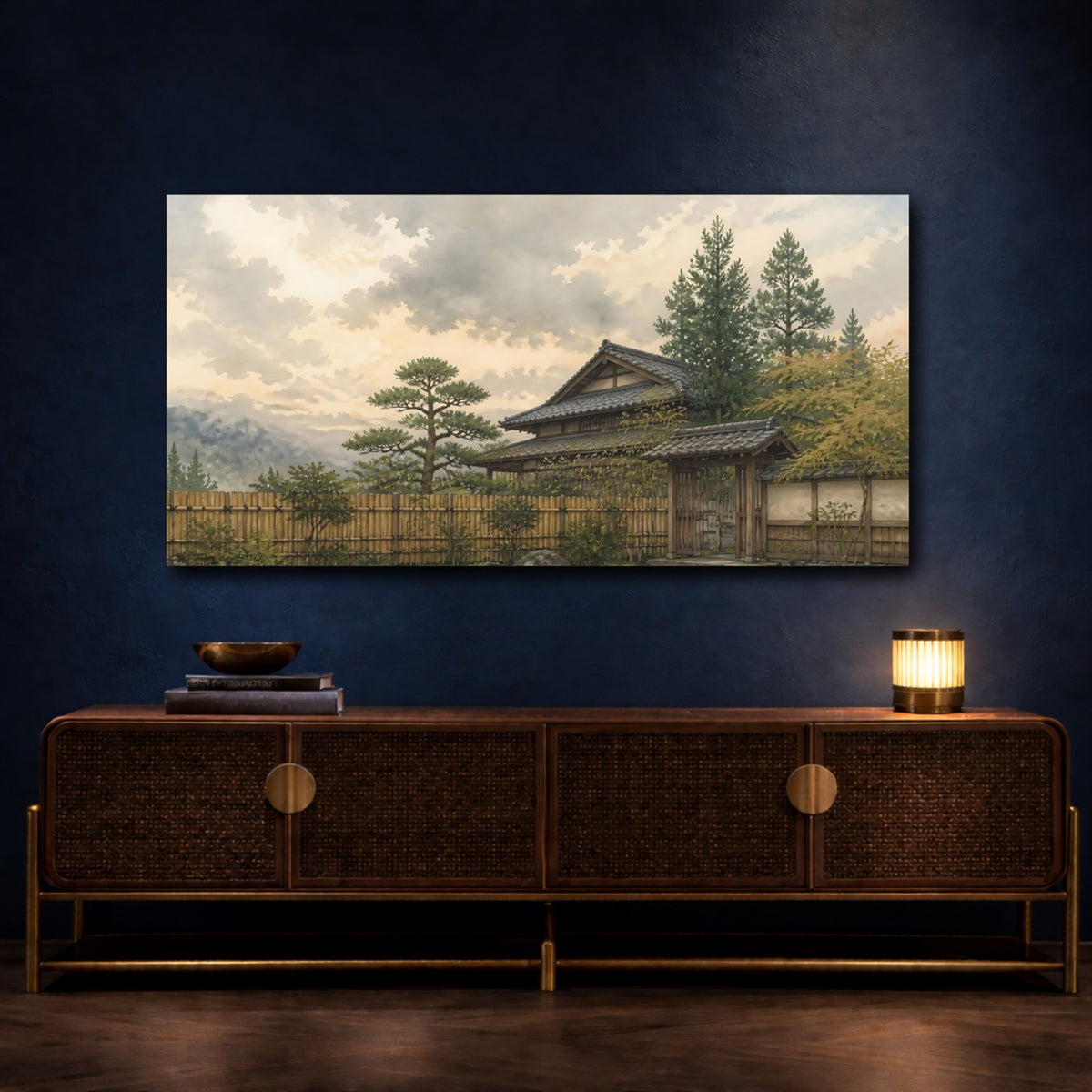 Mockup 4. Tranquil Japanese House Gate shown as canvas print