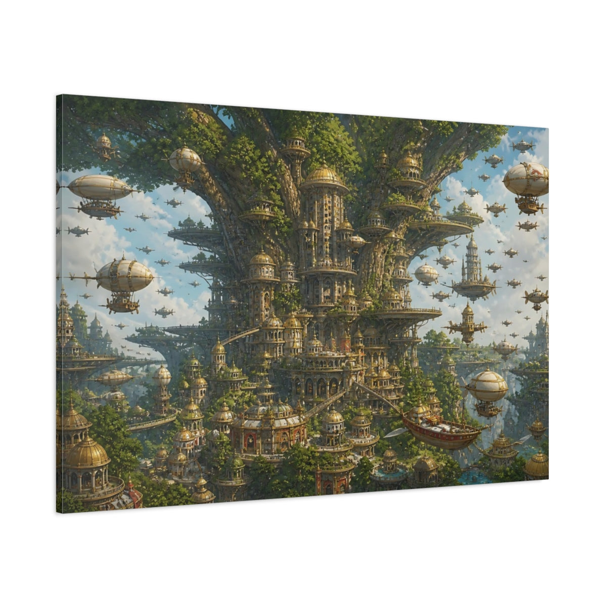 Side Mockup 1. Tree City Skyport shown as canvas print