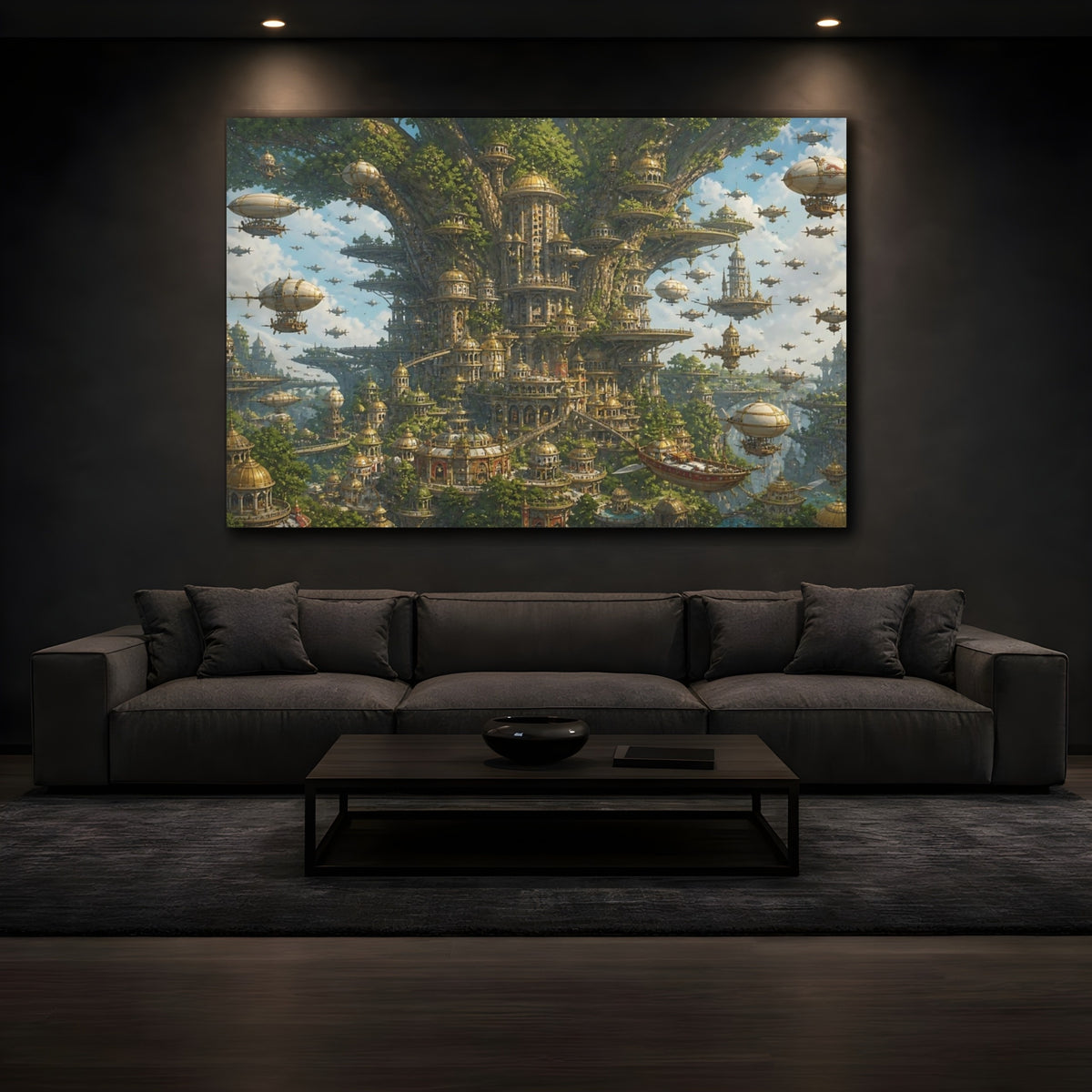 Mockup 3. Tree City Skyport shown as canvas print
