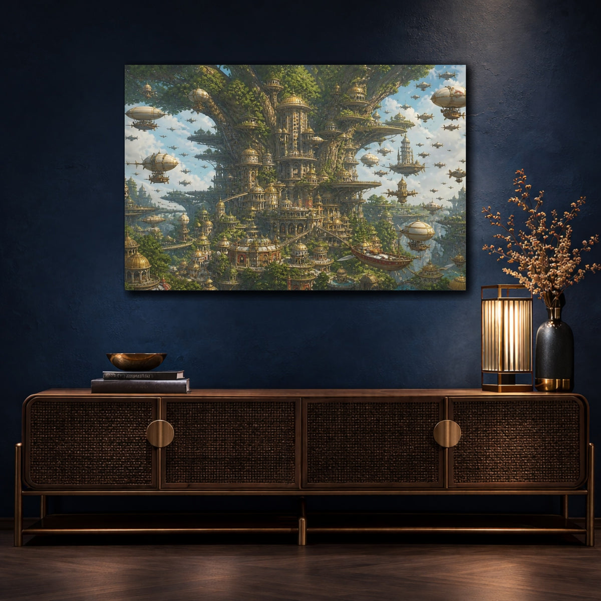 Mockup 4. Tree City Skyport shown as canvas print