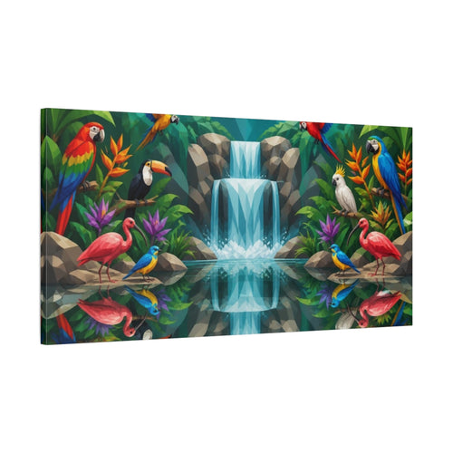 Main Mockup. Tropical Birds And Animals shown as canvas print