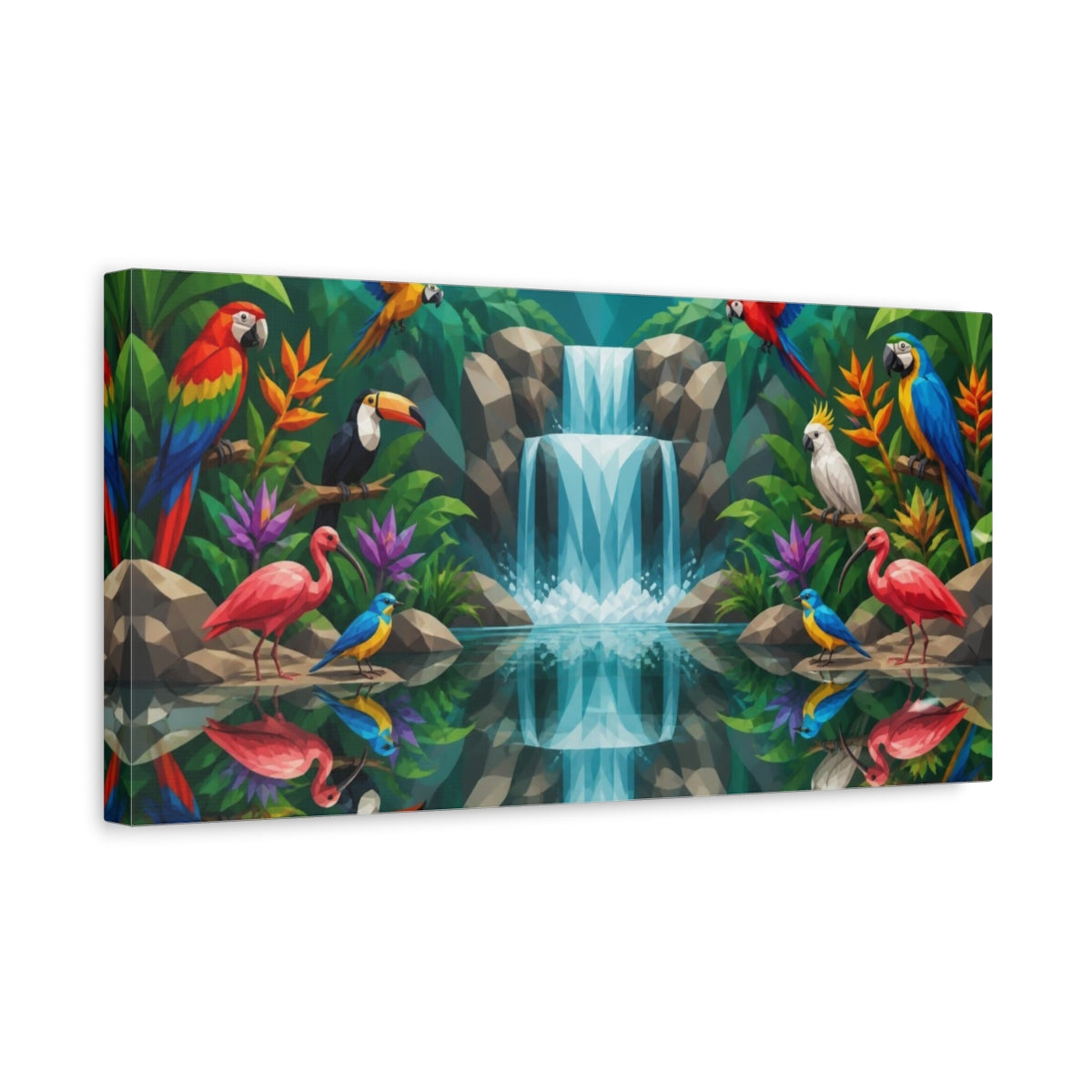 Side Mockup 3. Tropical Birds And Animals shown as canvas print