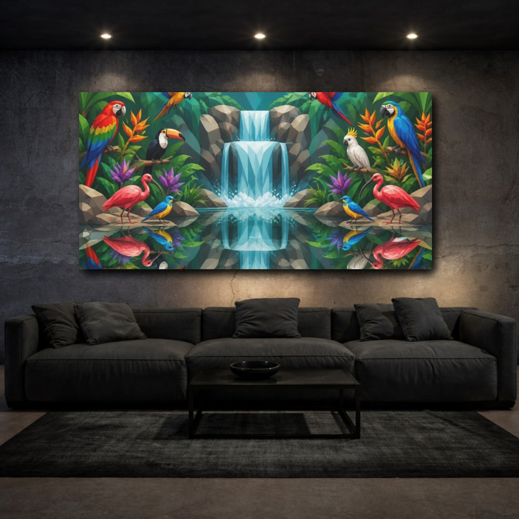 Mockup 3. Tropical Birds And Animals shown as canvas print