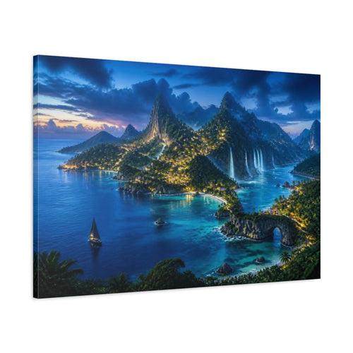 Main Mockup. Tropical Island Landscape shown as canvas print