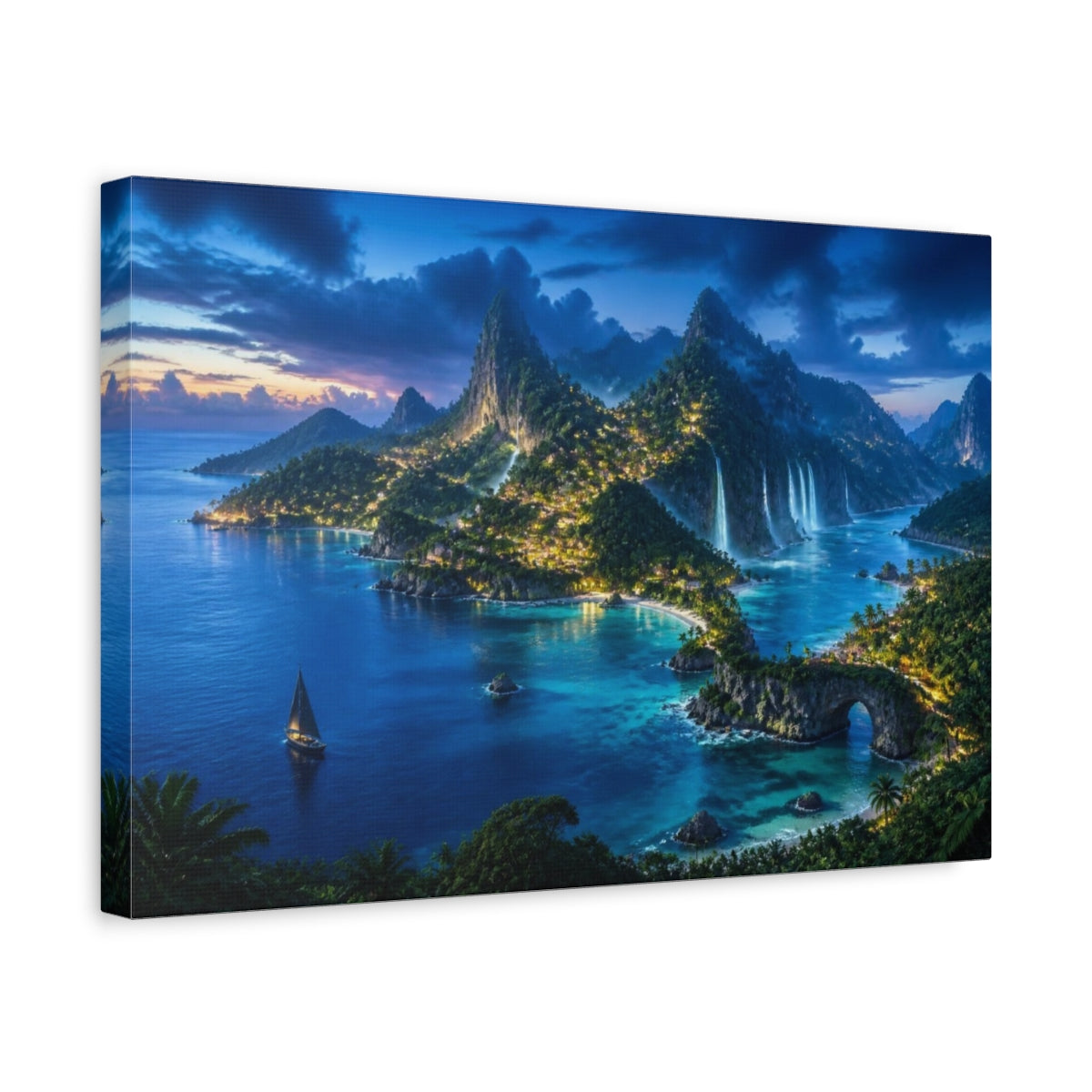 Side Mockup 4. Tropical Island Landscape shown as canvas print
