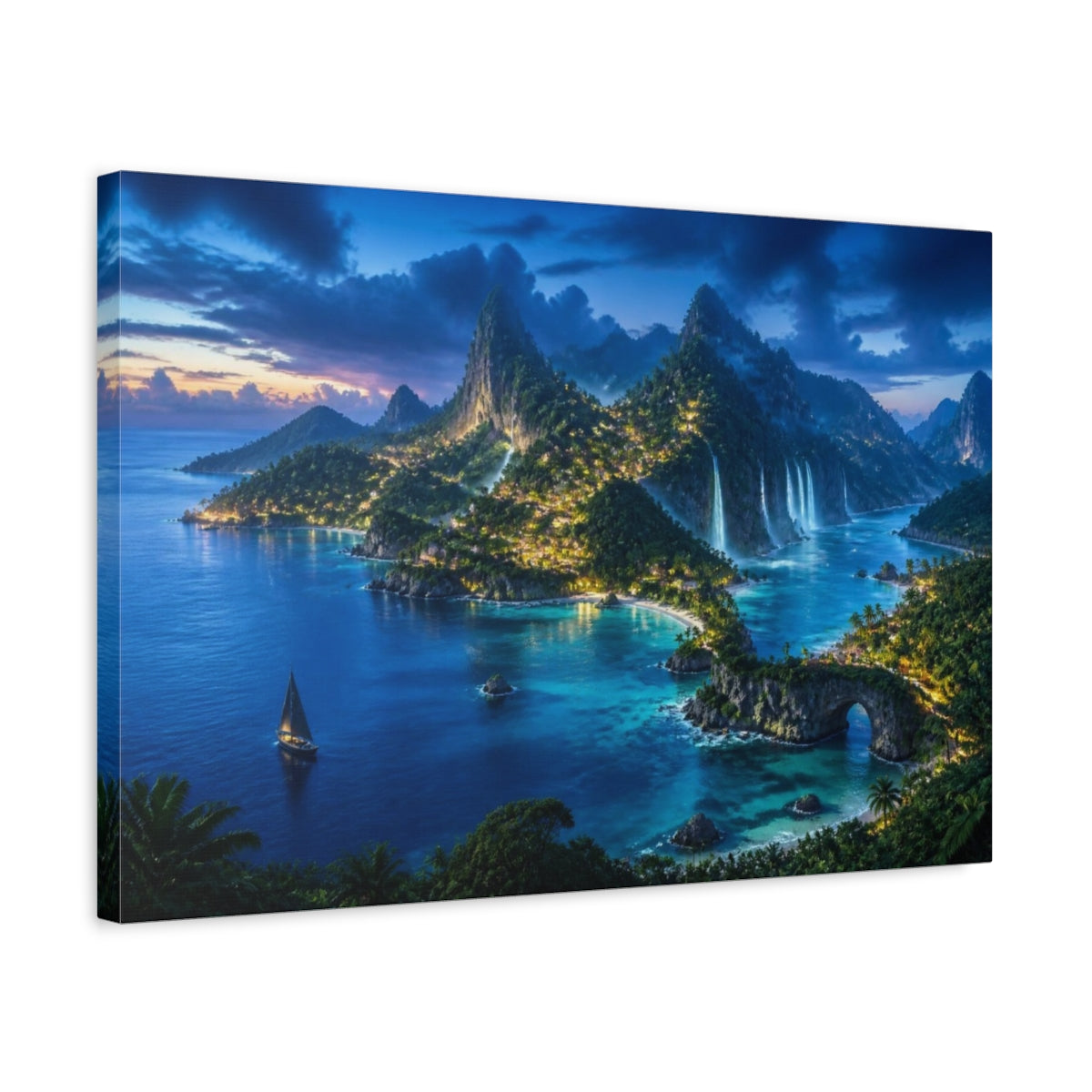 Side Mockup 3. Tropical Island Landscape shown as canvas print