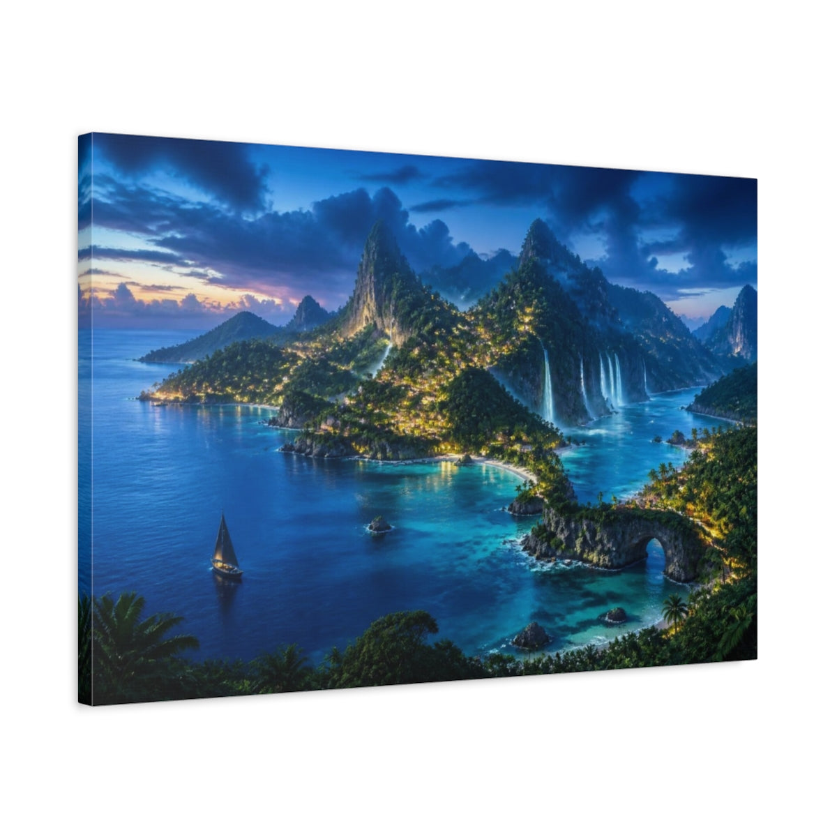 Side Mockup 2. Tropical Island Landscape shown as canvas print