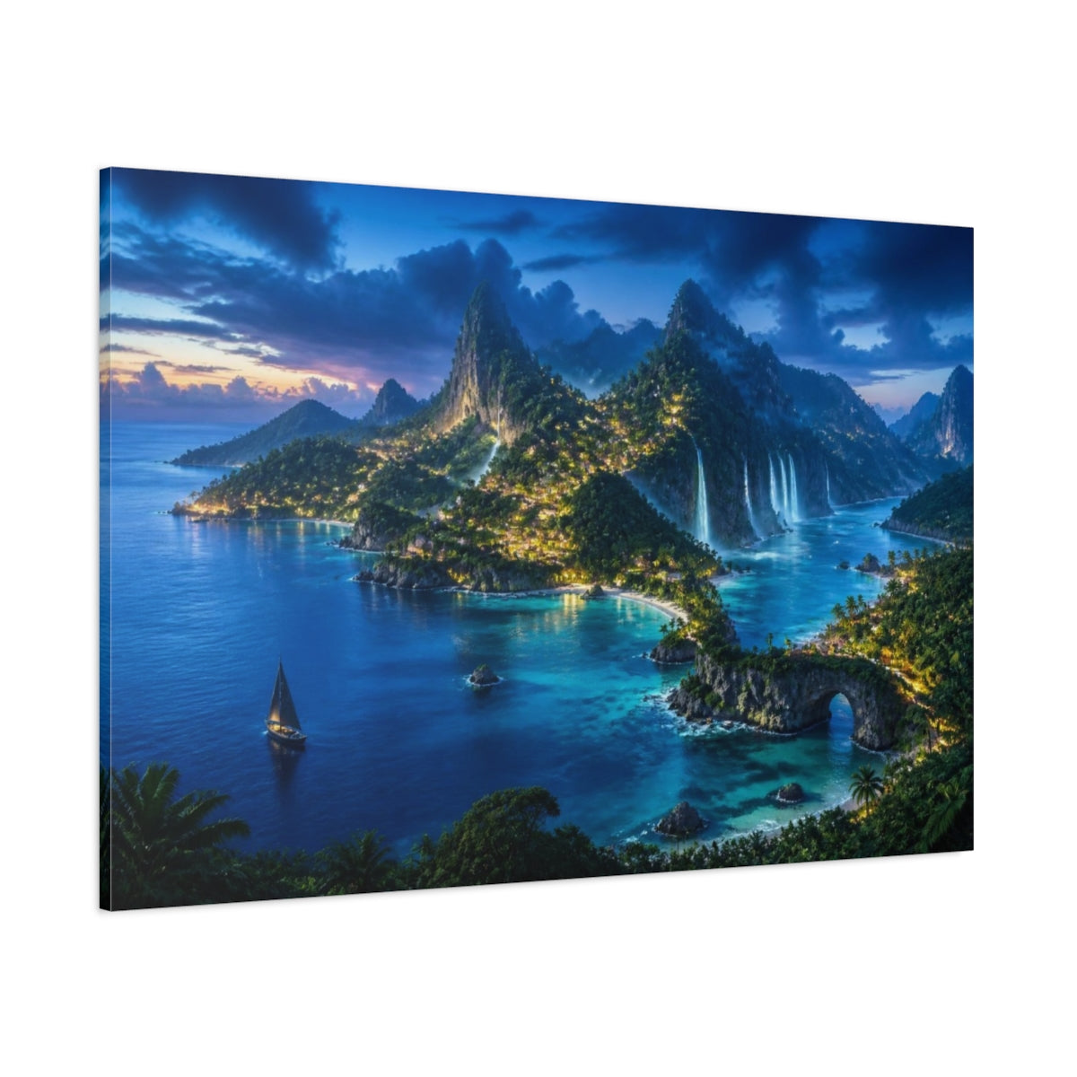 Side Mockup 1. Tropical Island Landscape shown as canvas print