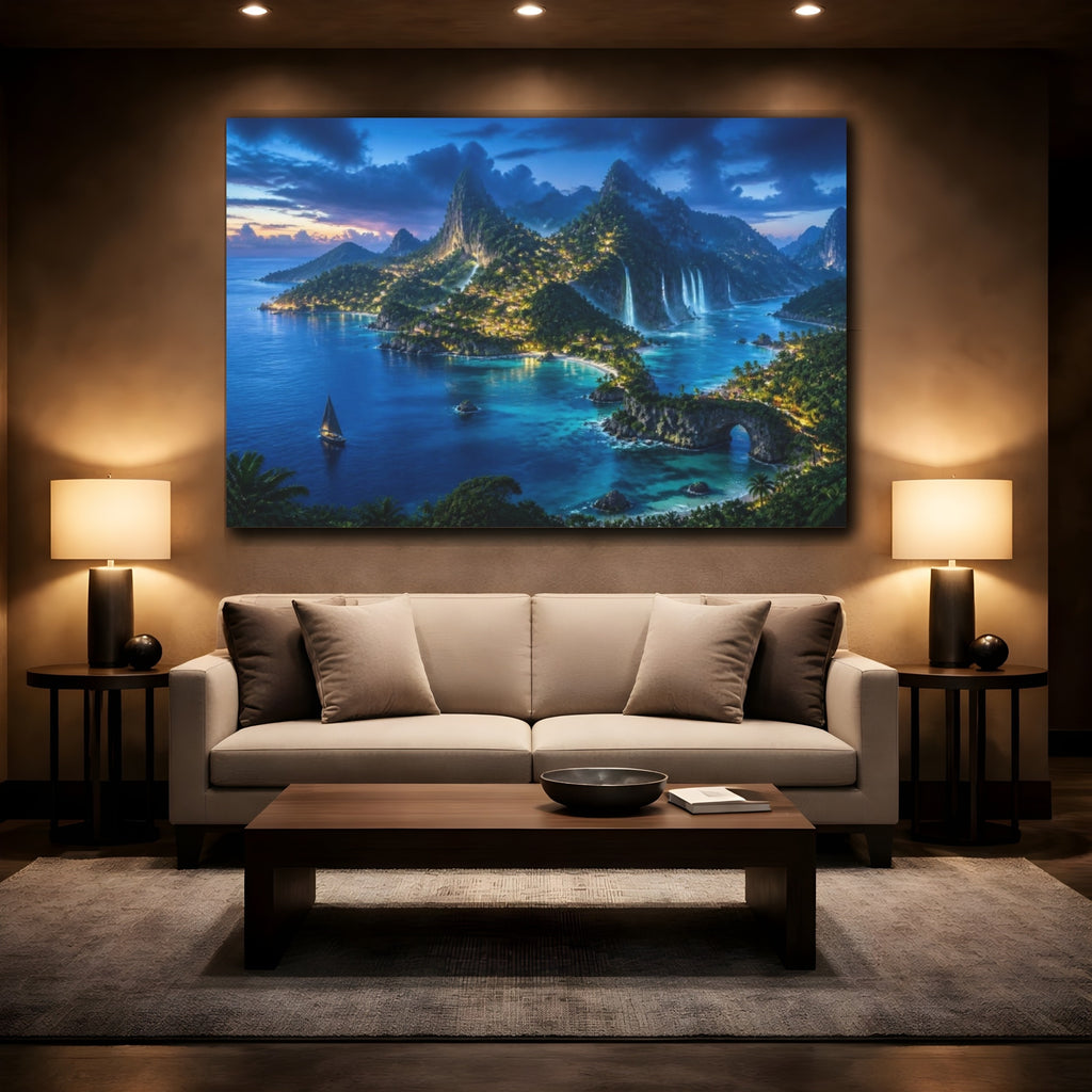 Mockup 2. Tropical Island Landscape shown as canvas print