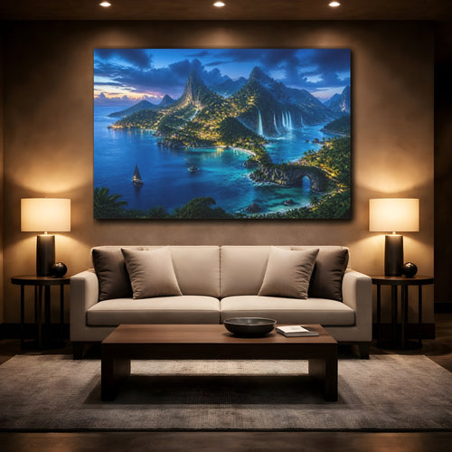 Mockup 2. Tropical Island Landscape shown as canvas print