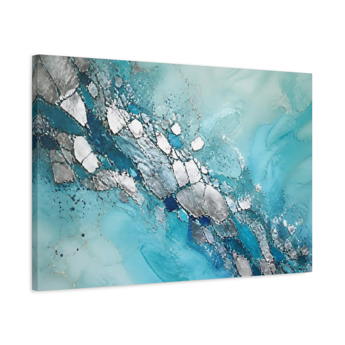 Side Mockup 2. Turquoise Metallic Veins shown as canvas print