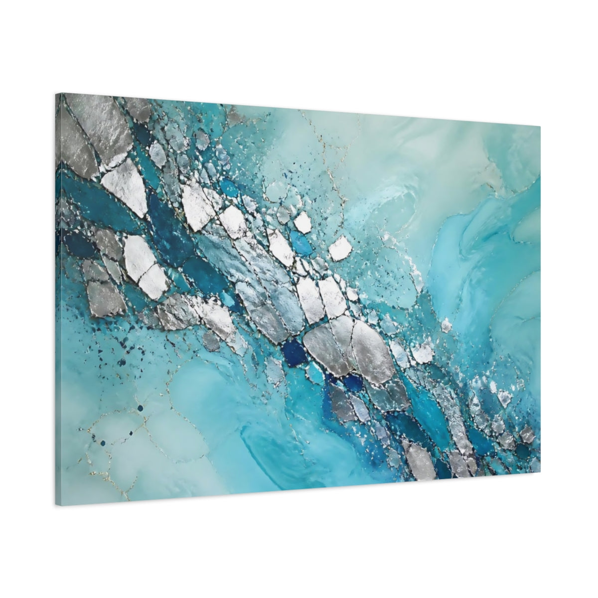 Side Mockup 1. Turquoise Metallic Veins shown as canvas print