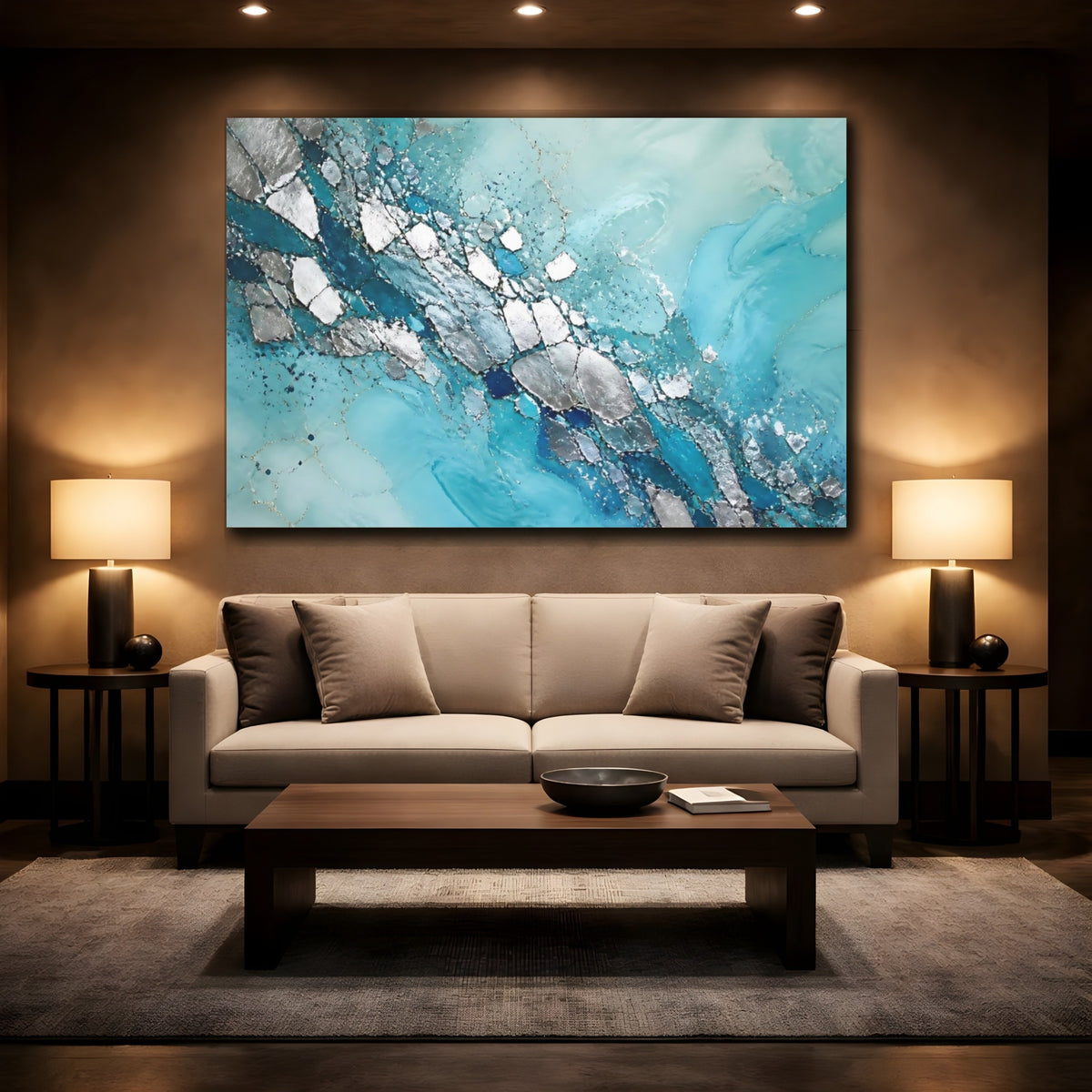 Mockup 2. Turquoise Metallic Veins shown as canvas print
