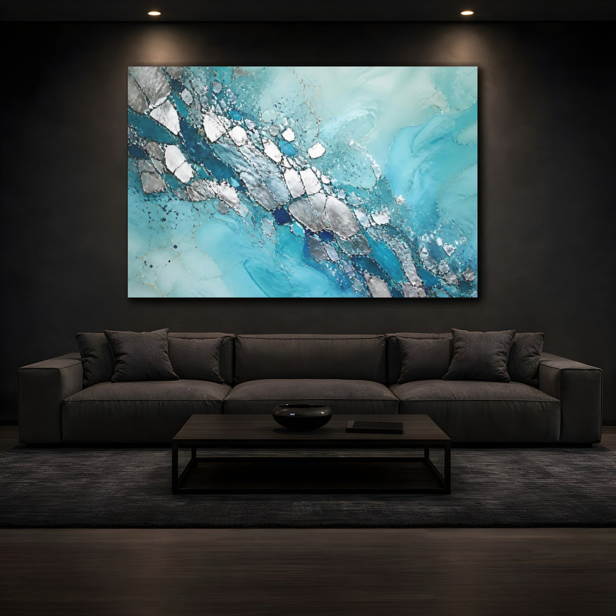Mockup 3. Turquoise Metallic Veins shown as canvas print