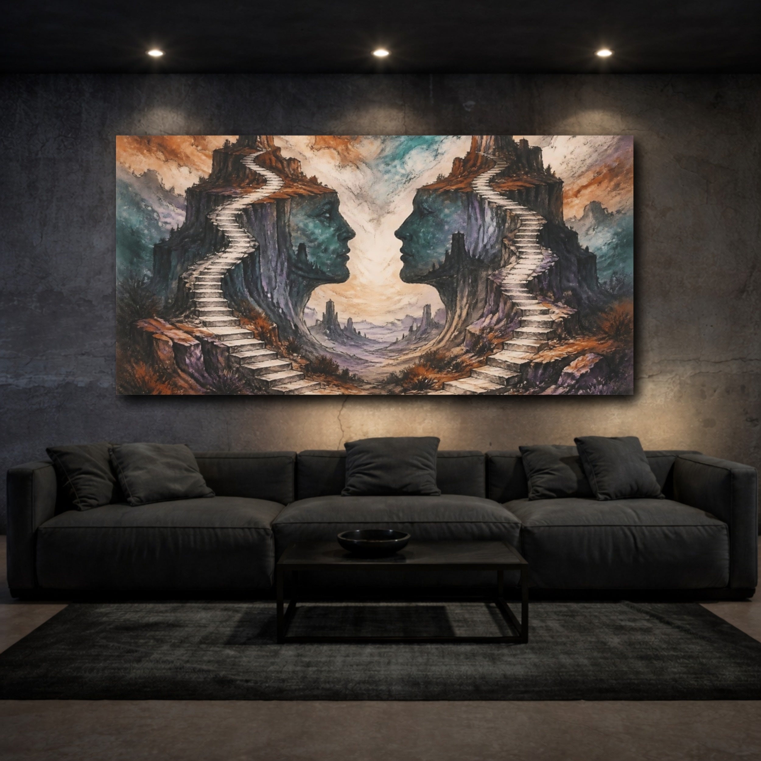 Mockup 3. Twin Rock Faces Stairway shown as canvas print