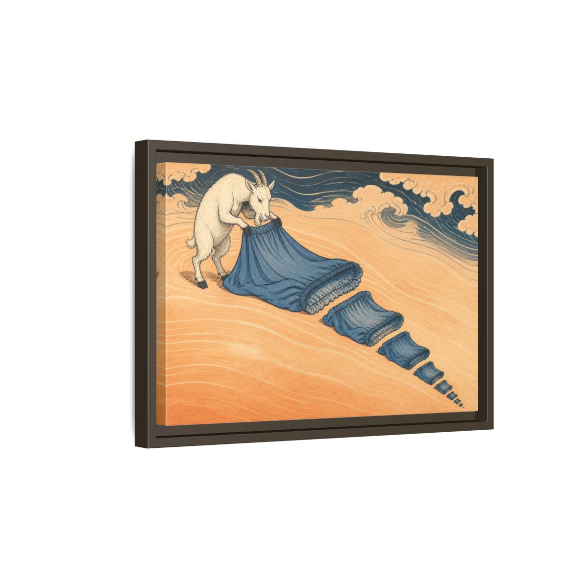 Side Mockup 5. Ukiyo-E Goat Folding Sheet shown as framed canvas print