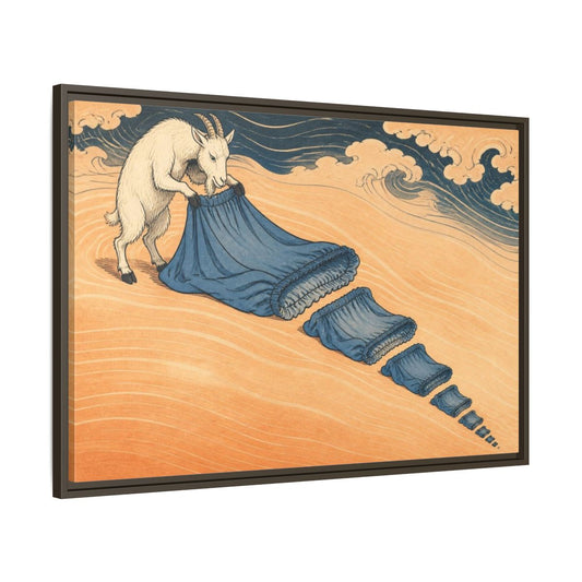 Main Mockup. Ukiyo-E Goat Folding Sheet shown as framed canvas print