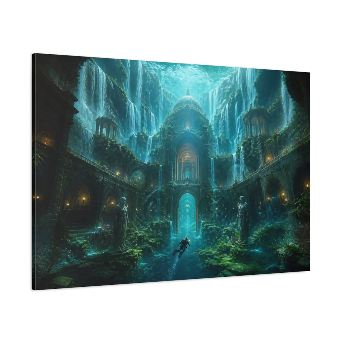 Side Mockup 1. Underwater Cathedral Ruins shown as canvas print