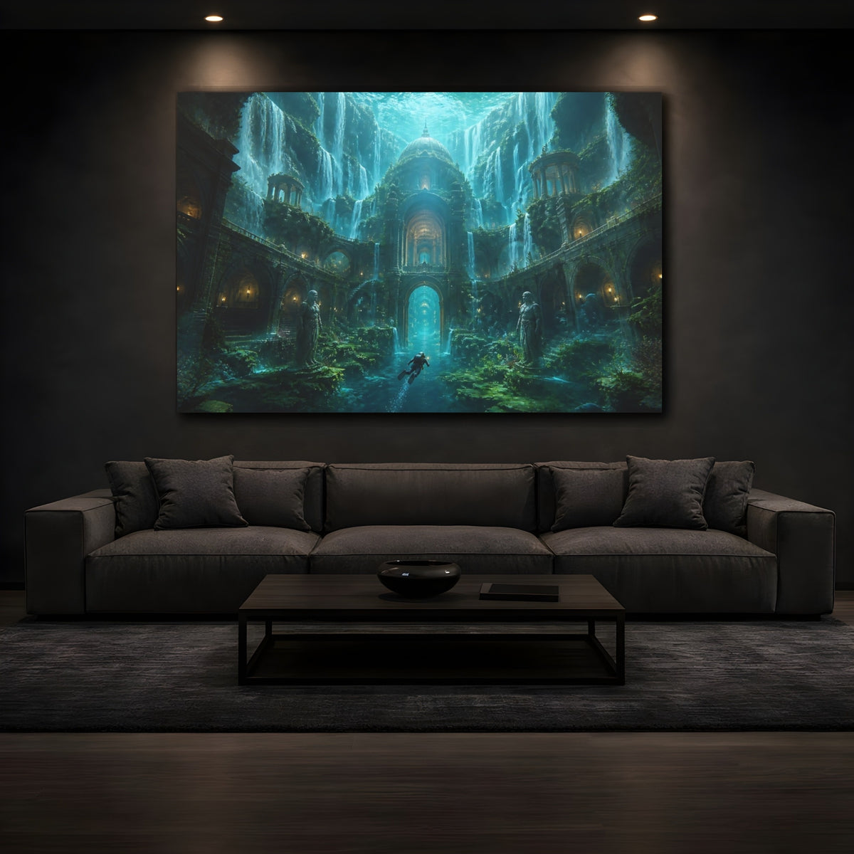 Mockup 3. Underwater Cathedral Ruins shown as canvas print