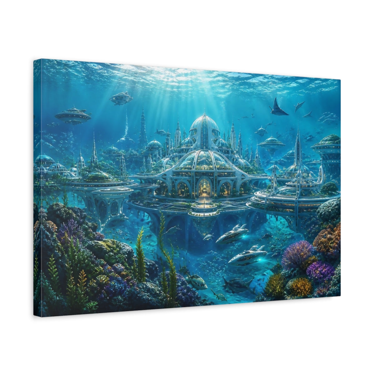 Side Mockup 3. Underwater Dome City shown as canvas print