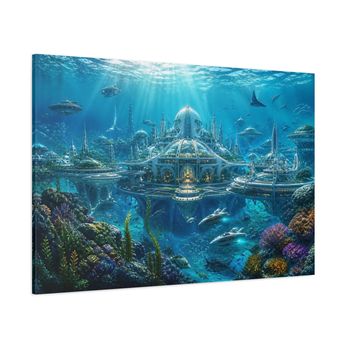 Side Mockup 1. Underwater Dome City shown as canvas print