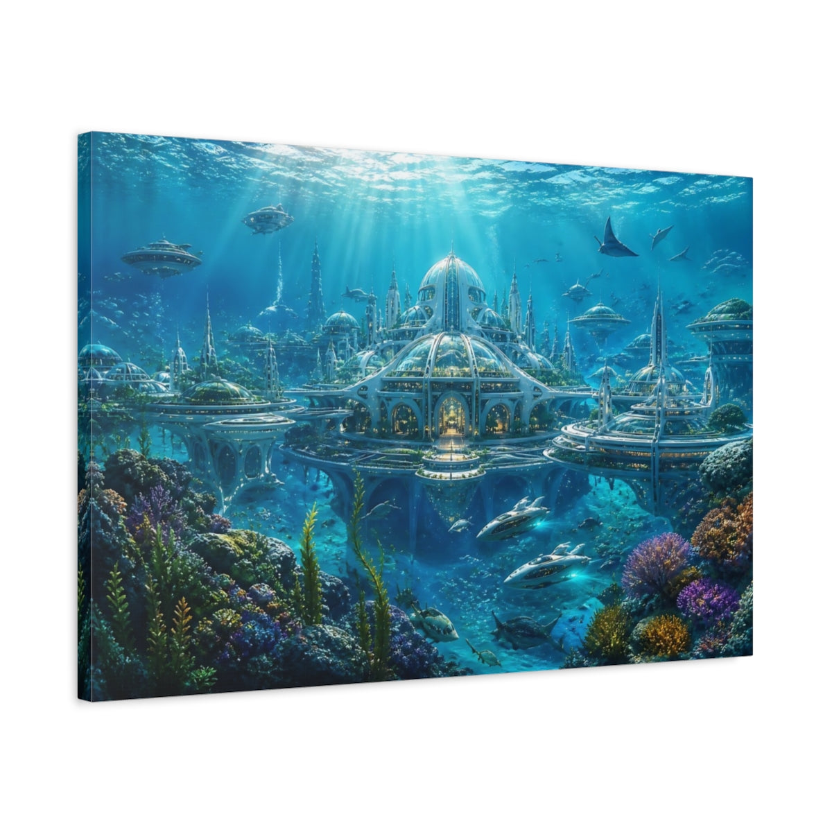 Side Mockup 2. Underwater Dome City shown as canvas print